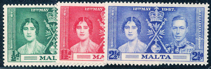 Malta - 1937 - Coronation - set of 3 mint hinged . SG 214-216 .