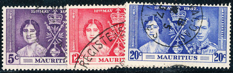 Mauritius - 1937 - Coronation - set of 3 fine used . SG 249-251 .