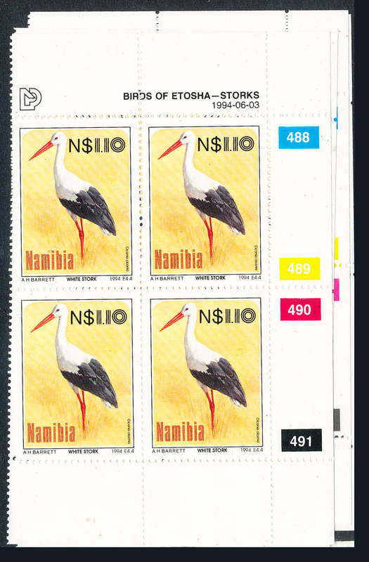 Namibia - 1994 - Storks - Set of 4 ctrl blks of 4 mint unhinged . SG 112-115 .