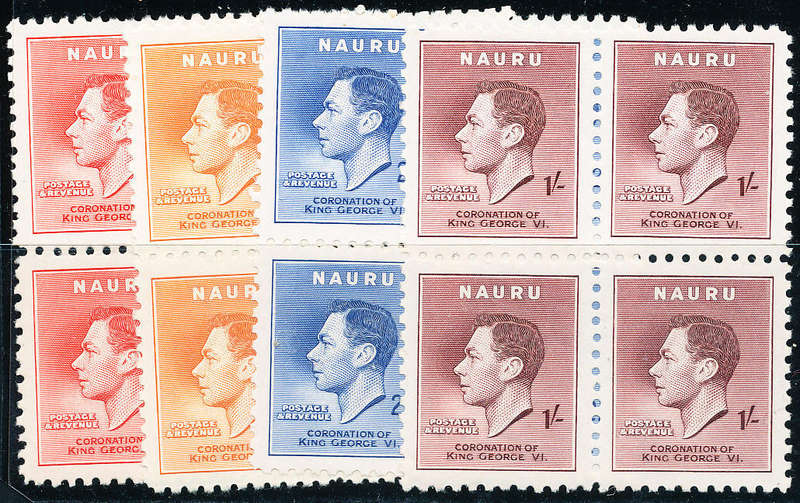 Nauru - 1937 - Coronation - set of 4 blks of 4 mint unhinged . SG 44-47 .