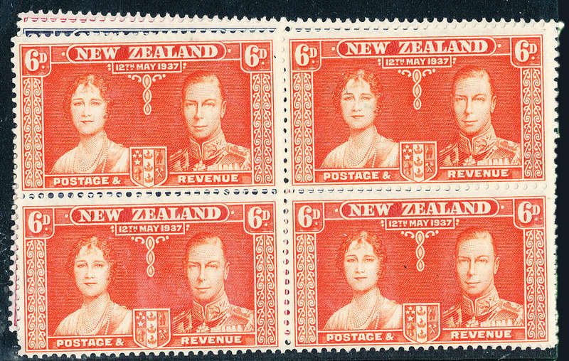 New Zealand - 1937 - Coronation - set of 3 blocks of 4 mint unhinged . SG 599-601 .