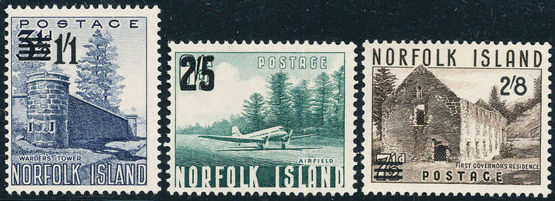Norfolk Islands - 1960 - New colours surch - set of 3 mint hinged . SG 37-39 .