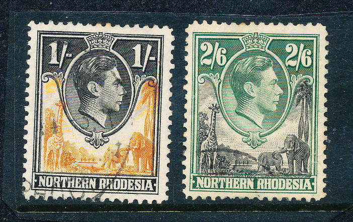 Northern Rhodesia - 1938 - 1952 - Geo 6 - 1s & 2s 6d mint hinged . SG 40-41 .