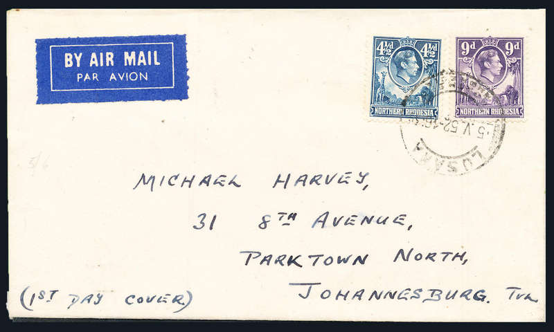 Northern Rhodesia - 1938-52 - Geo 6 - 4½d blue & 9d violet on plain cover with FDC of pmk . SG 37,39
