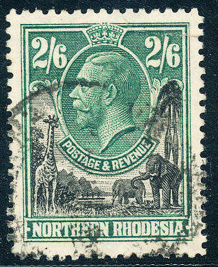 Northern Rhodesia - 1925-29 - Geo V - 2s 6d black & green fine used . SG 12 .