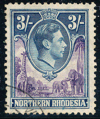 Northern Rhodesia - 1938 - 52 - Geo 6 - 3s violet & blue fine used . SACC 42 .