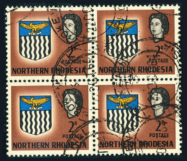 Northern Rhodesia - 1963 - Eliz Defins - 2d blk of 4 fine used . SG 75 .