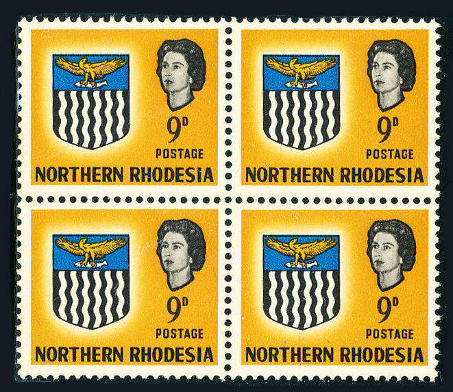 Northern Rhodesia - 1963 - Eliz Defins - 9d fine used blk of 4 . SG 81 .