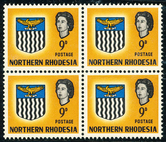 Northern Rhodesia - 1963 - Eliz Defins - 9d fine used blk of 4 . SG 81 .