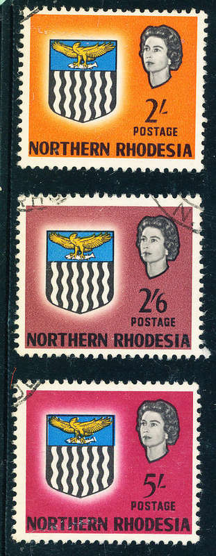 Northern Rhodesia - 1963 - Elizabeth 2s, 2s 6d, 5s fine used . SG 84-86 .