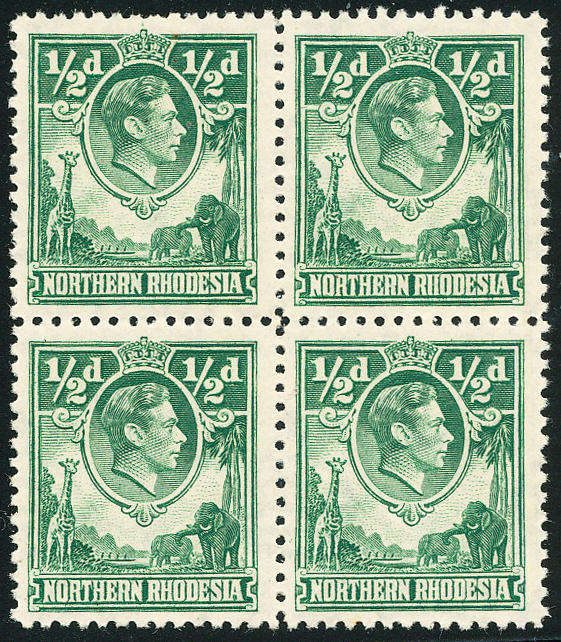 Northern Rhodesia - 1938 - 53 - Geo 6 - ½d green blk of 4 mint unhinged . SG 25 .