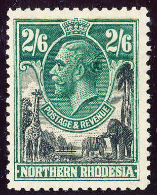 Northern Rhodesia - 1925-29 - Geo V - 2s 6d black & green mint unhinged gum light toning . SACC 12 .