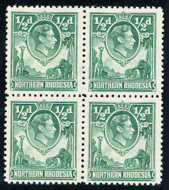 Northern Rhodesia - 1938 - 53 - Geo 6 - ½d green blk of 4 mint unhinged . SG 25 .
