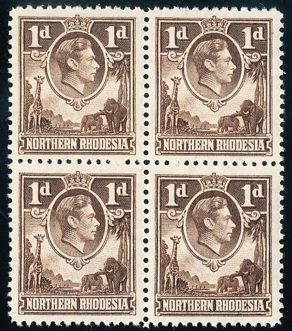 Northern Rhodesia - 1938-53 - Geo 6 - 1d brown blk of 4 mint unhinged . SACC 27 .