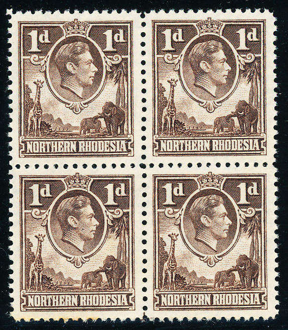 Northern Rhodesia - 1938-53 - Geo 6 - 1d brown blk of 4 mint unhinged . SG 27 .