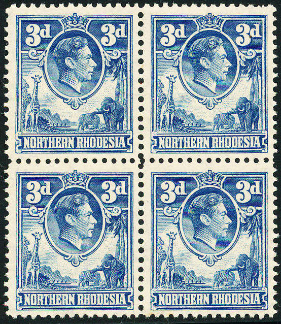 Northern Rhodesia - 1938 - 53 - Geo 6 - 3d ultra blk of 4 mint unhinged . SG 34 .