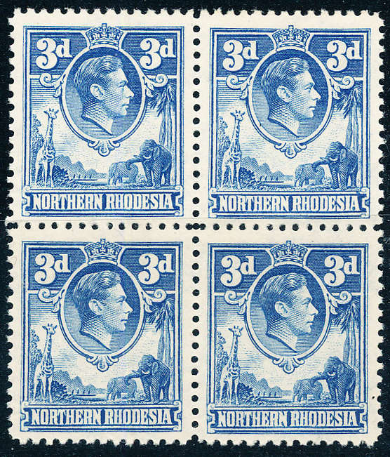 Northern Rhodesia - 1938-53 - Geo 6 - 3d ultra blk of 4 mint unhinged . SG 34 .