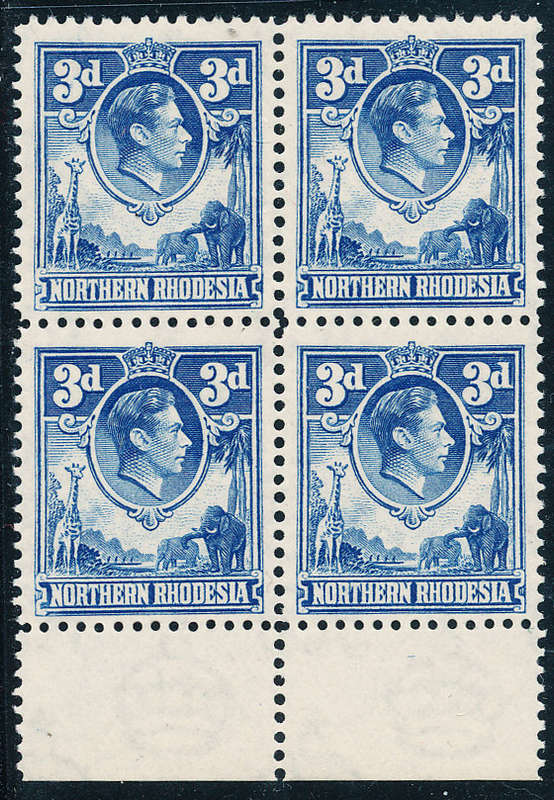 Northern Rhodesia - 1938-53 - Geo 6 - 3d ultra blk of 4 mint unhinged . SACC 34 .