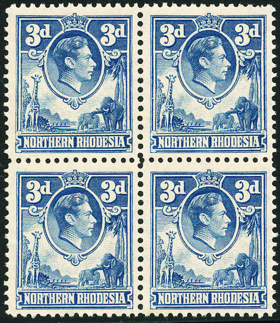 Northern Rhodesia - 1938-53 - Geo 6 - 3d ultra block of 4 mint unhinged . SG 34 .