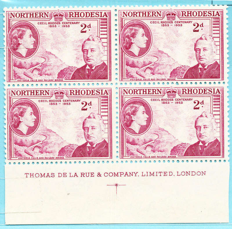 Northern Rhodesia - 1953 - Rhodes Centenary - 3d mauve u.m. imprint blk of 4 . SG 56 .