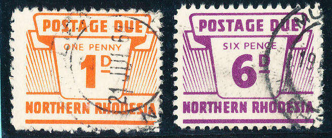 Northern Rhodesia Postage Dues - 1963 - 1d orange & 6d purple fine used . D5, D9 .
