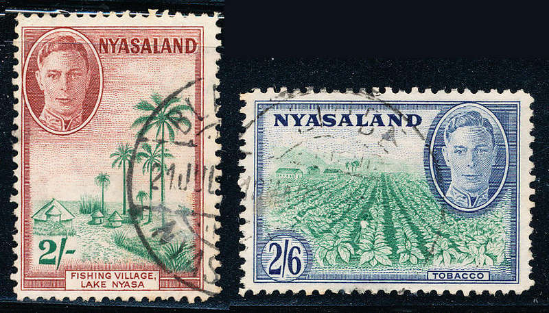 Nyasaland - 1945 - Geo 6  - 2s + 2s6d fine used . SG 153-154 .