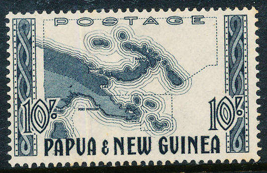 Papua & New Guinea - 1952 - 58 - Defins - 10s blue-black mint hinged . SG 14 .