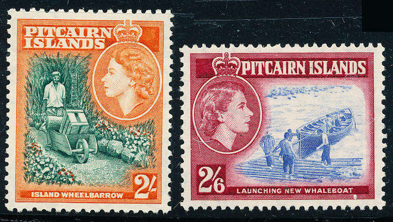 Pitcairn Islands - 1957 - 63 - Eliz Defins - 2s & 2s 6d mint hinged . SG 27-28 .