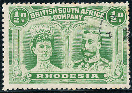 Rhodesia - 1910-16 - Doubleheads - ½d yellow-green perf 14 fine used . SACC 119 .