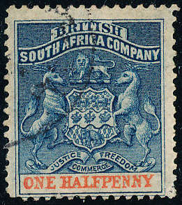 Rhodesia - 1892-97 - Defins - ½d dull-blue & vermilion fine used . SACC 18 .