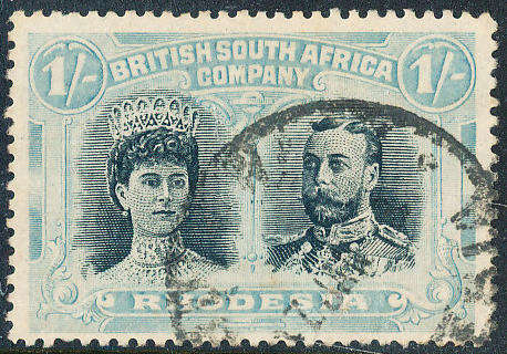 Rhodesia - 1910 - 1916 - Double Heads - 1s black & pale blue-green fine used . SG 152 .