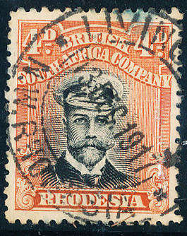 Rhodesia - 1913 - Geo V - Admirals - 4d black & orange red (Die 2) fine used . SG 224 .