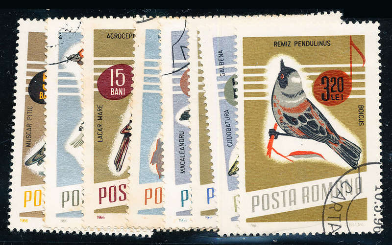 Romania - 1966 - Song Birds - set of 8 fine used, odd tone spots . SG 3369-3376 .