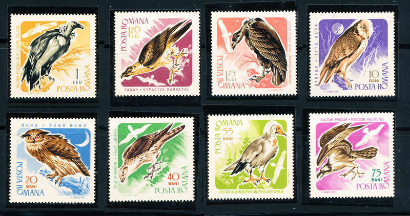 Romania - 1967 - Birds of Prey - set of 8 mint unhinged . SG 3442-3449 .