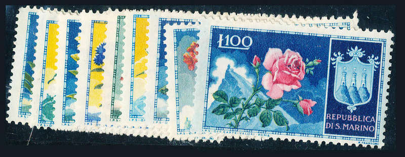 San Marino - 1953 - Flowers - set of 9 fine mint . SG 464-472 .