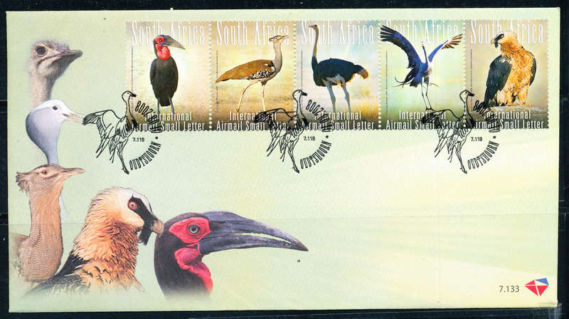 South Africa - 2008 - S.A. Big 5 of birds - set of 5 F.D.C. No. 7.133 fine used . SACC 1881-1885 .