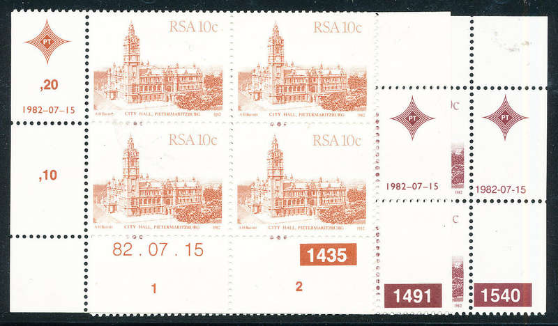 South Africa - 1982 - 4th Defins - 10c x 3 u.m. control blks of 4 cyl 1435, 1491, 1540 . 524 a, b .