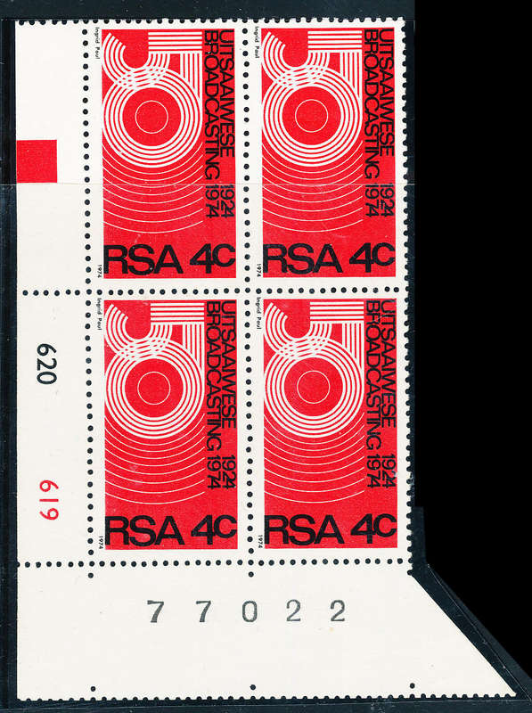 South Africa - 1974 - 50th Anniv of Broadcasting - ctrl blk of 4 mint unhinged . SACC 356 .