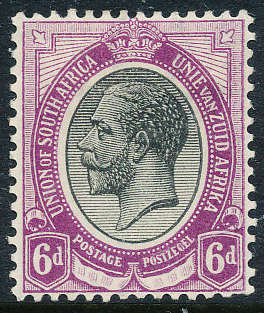 South Africa - 1913 - Geo V - 6d black & violet fine mint . SACC 10 .