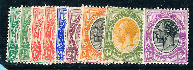 South Africa - 1913 - Geo V - ½d to 6d fine mint (9 stmps) (SACC 2-3, 5-7, 9 ,10) ½d & 1d shades .