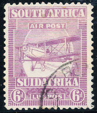South Africa - 1925 - Air - 6d mauve fine used . SACC 27 .