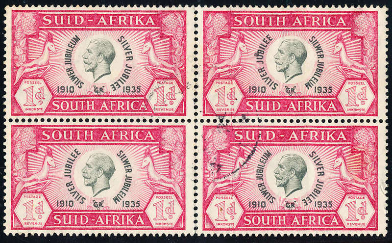 South Africa - 1935 - Silver Jubilee - 1d block of 4 fine used . SACC 65 .