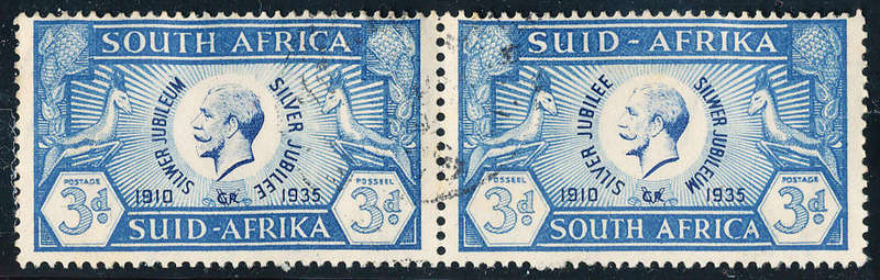 South Africa - 1935 - Silver Jubilee - 3d blue horiz pair fine used . SACC 66 .