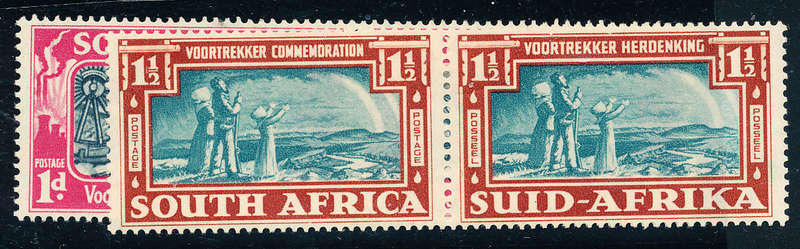 South Africa - 1938 - Comm of Voortrekkers - set of 2 horiz pairs mint hinged . SACC 79-80 .