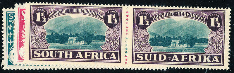 South Africa - 1939 - Huegenots - set of 3 horiz pairs mint hinged . SACC 81-83 .