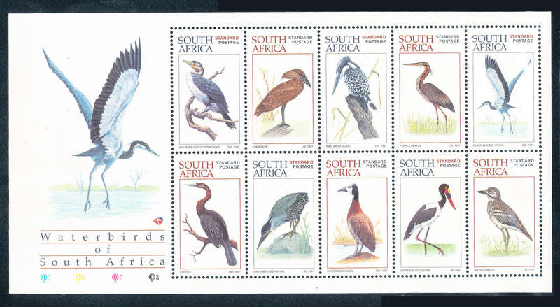 South Africa - 1997 - Waterbirds of SA - sheetlet of 10 std postage stamps mint unhinged SACC 1043 .