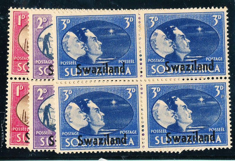 Swaziland - 1946 - Victory - set of 3 mint unhinged blocks of 4 . SACC 39-41 .