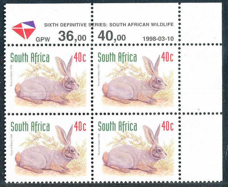 South Africa - 1998 - Redrwn 6th Defins - 40c ctrl blk of 4 D/D 10.03.1998 m. unhinged . SACC 1160a.
