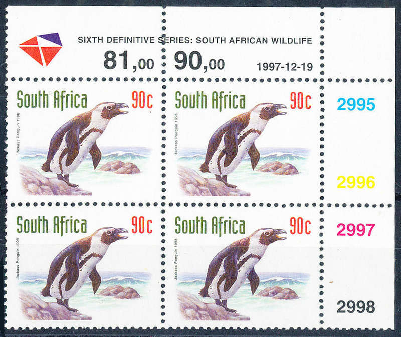 South Africa - 1998 - Redrawn 6th Defins - 90c ctrl 2995-2998 blk of 4 D/D 19-12-1997 u.m. SACC 1165