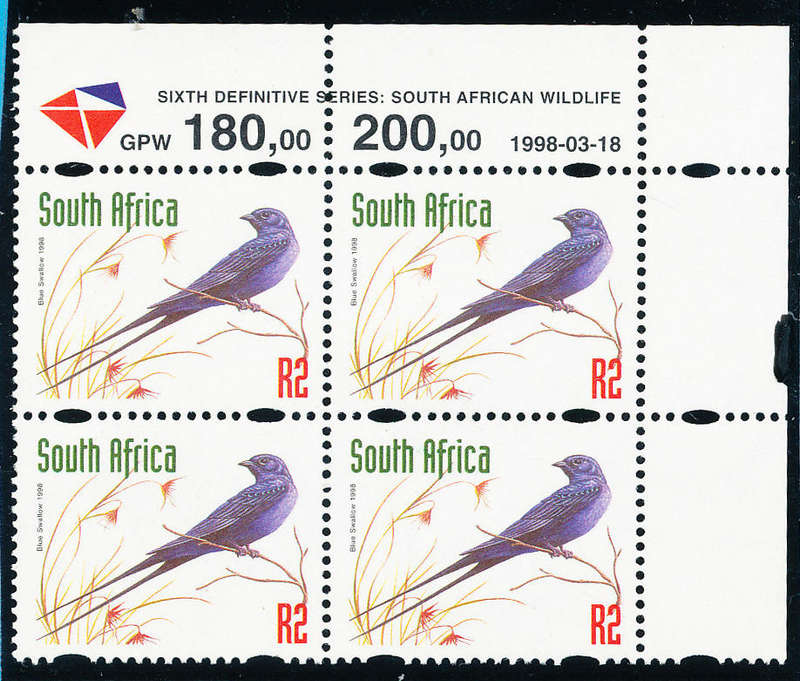 South Africa - 1998 - 6th Defins (Redrawn) R2 (HSPH) ctrl blk of 4 D/D 1998/03/18 u.m. SACC 1167 .